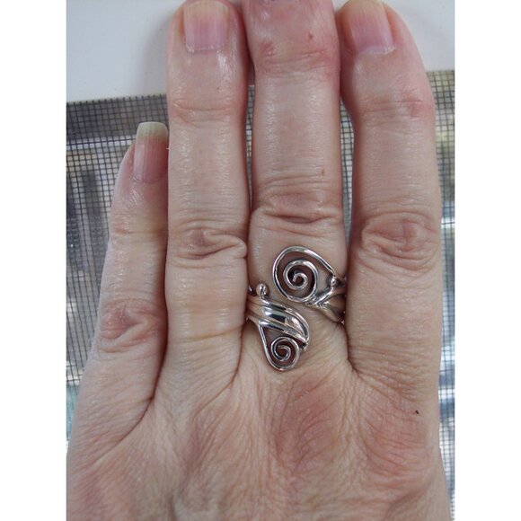 925 STERLING SILVER Adjustable Swirls Statement Bypass Ring - Picture 2 of 10